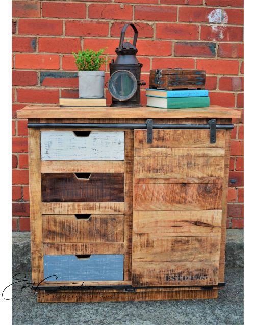 Vintage Industrial Sliding Door Sideboard Cabinet