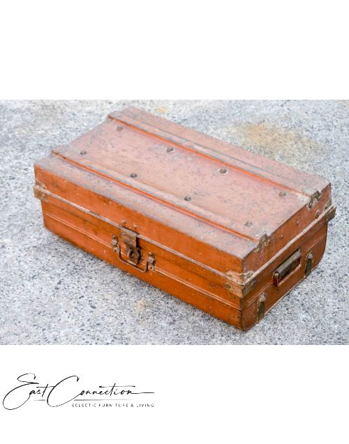 Orange Vintage Metal Travel Trunk Storage Case