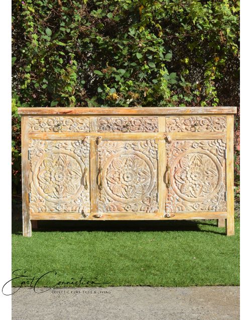 French Provincial Hand Carved Floral Sideboard Buffet