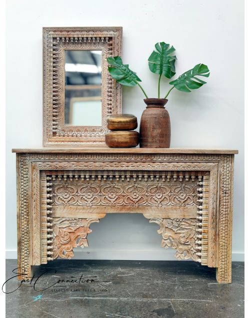 Distressed Timber Ethnic Indian Hand Carved Console Hall Table