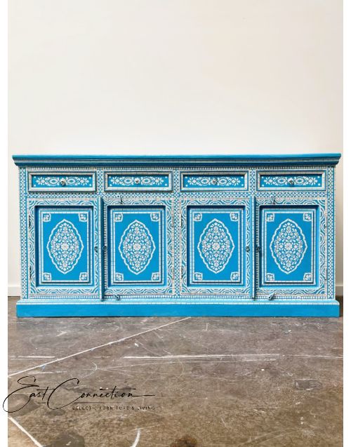 Blue Hand Painted Bone Inlay Buffet Sideboard