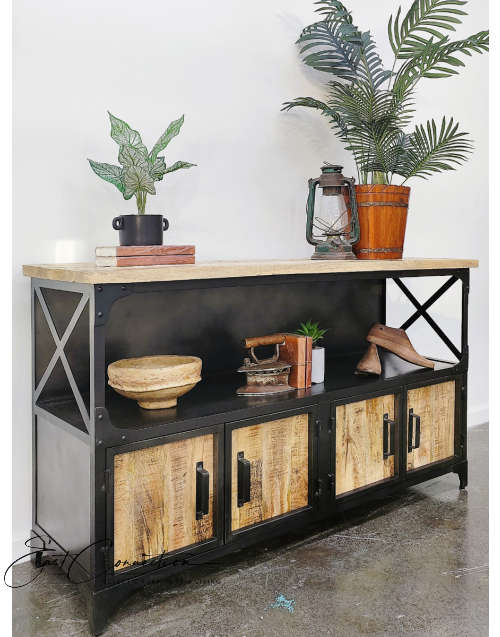 Vintage Industrial Metal Timber Door Buffet Sideboard 