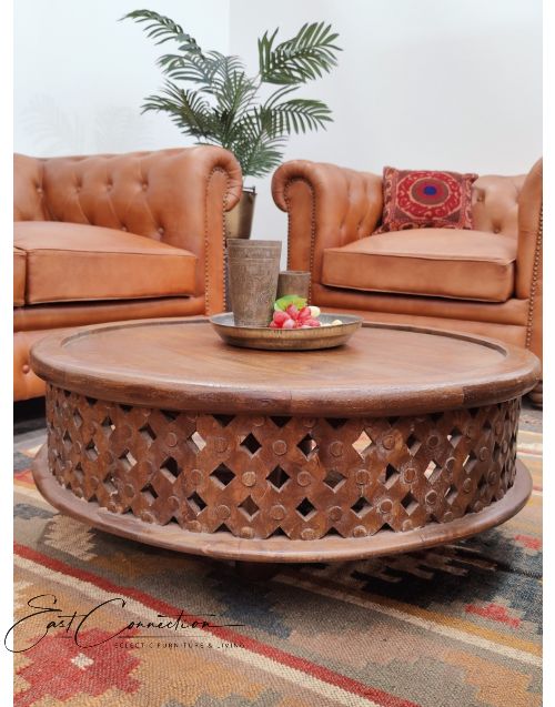 Hand Carved Timber Dark Bamileke Low Coffee Table