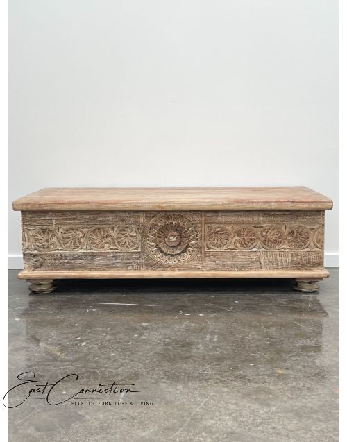 Hand Carved Distressed Shabby Chic Floral Blanket Box