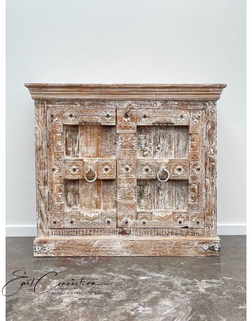 Whitewashed Timber Antique Door Sideboard Cabinet