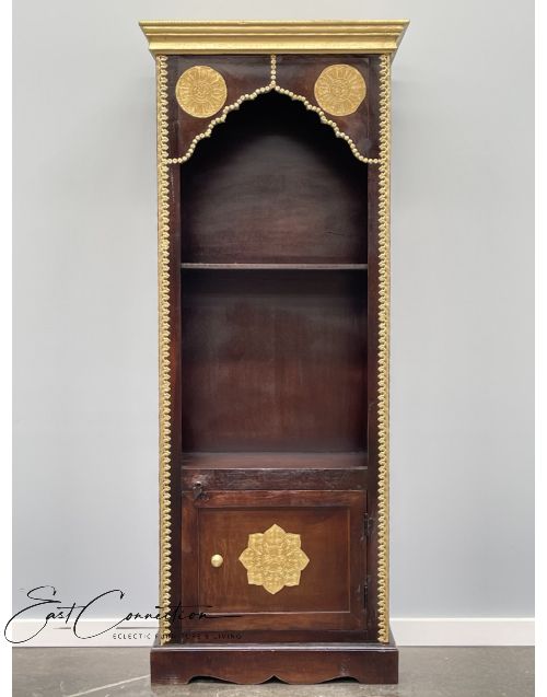 Indian Timber and Embossed Brass Display Cabinet Bookshelf