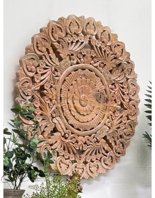  Distressed  Shabby Chic Round Hand Carved Antique Timber Wall Art