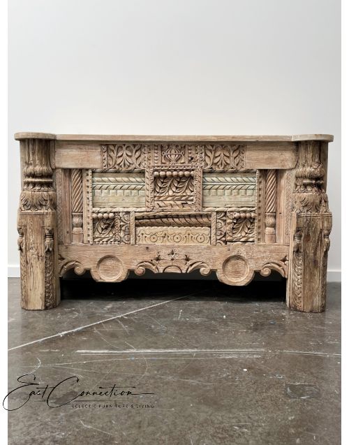 Antique Timber Hand Carved Front Study Desk 