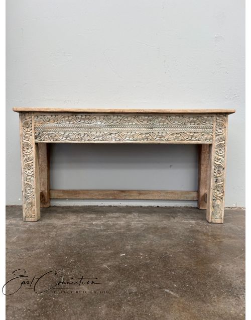 Hand Carved Antique Indian Timber Floral Console Hall Table