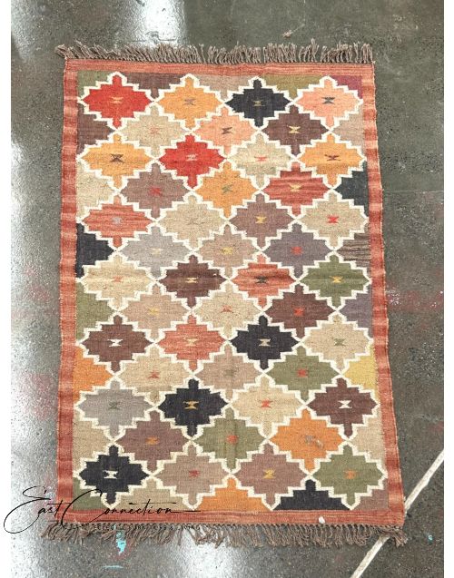 Hand Knotted Kilim Flat Tapestry Wool Jute Rug