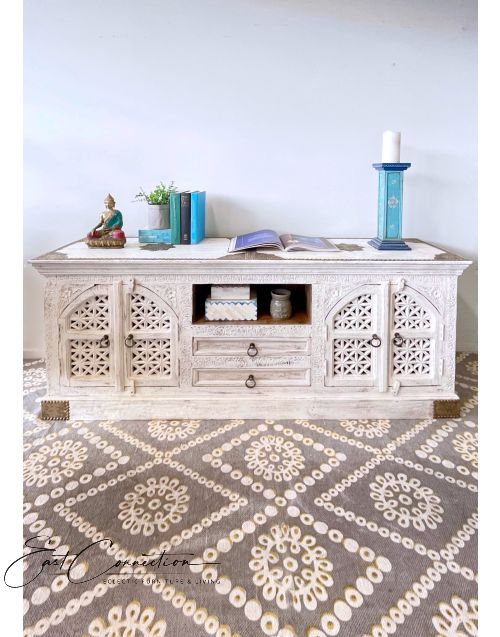 Sandblasted Shabby Chic Embossed Brass Entertainment Unit