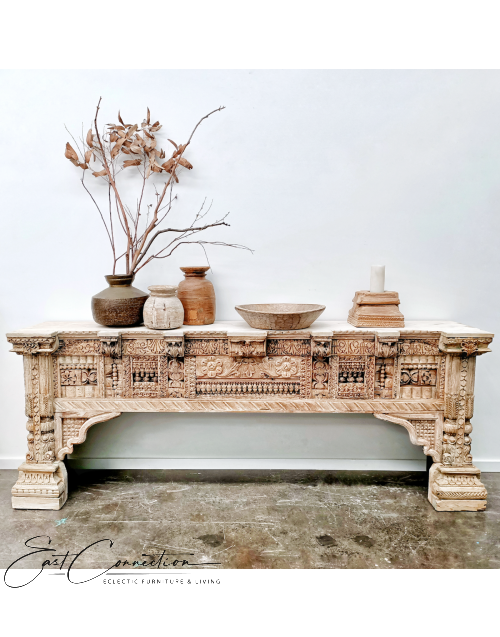 Reclaimed Antique Timber Indian Hand Carved Console Hall Table