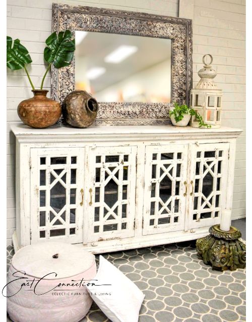 White Glass Door French Provincial Sideboard