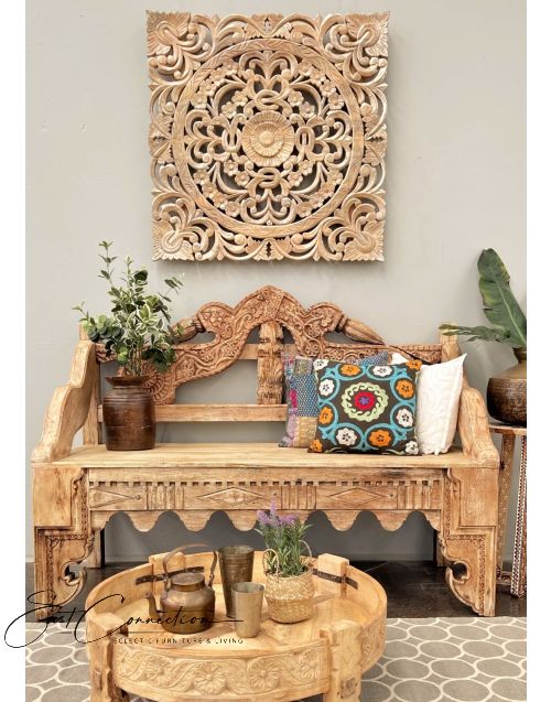 Indian Hand Carved Recycled Timber Garden Bench Seat