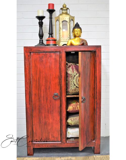 Oriental Red Antique Chinese Cabinet