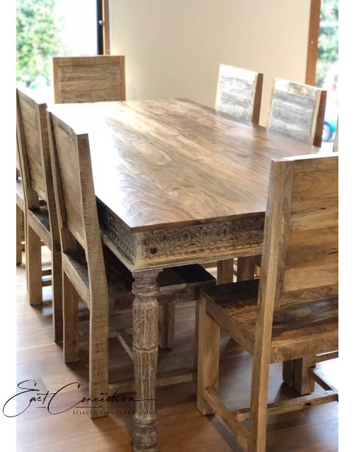 Hand Carved Shabby Chic Dining Table - 6 seat