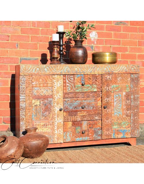 Hand carved Front Recycled Timber Sideboard