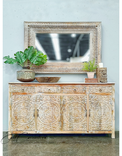 Distressed French Provincial Floral Mandala Sideboard