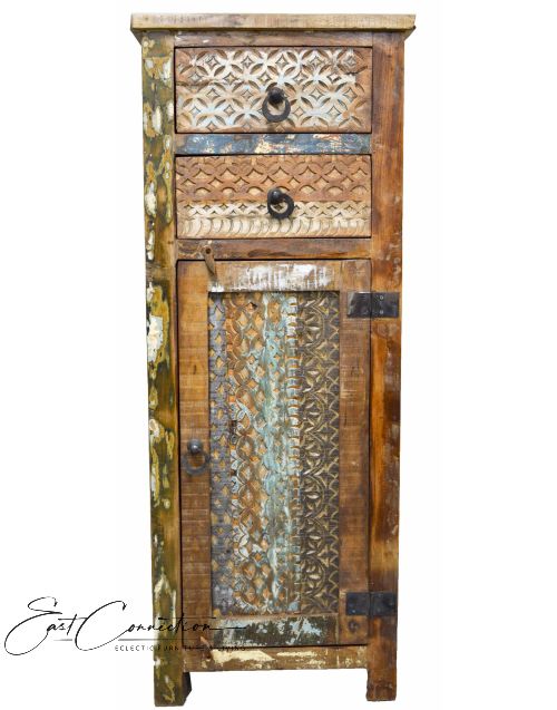 Recycled Timber Hand Carved Tallboy Cabinet