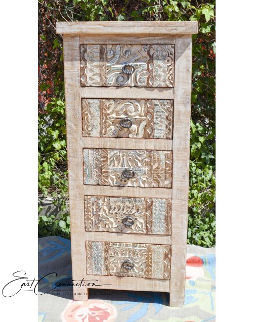 Tall Hand Carved Shabby Chic Drawer Unit