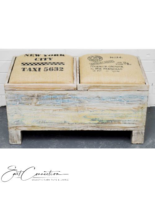Shabby Chic Recycled Timber Double Storage Seat