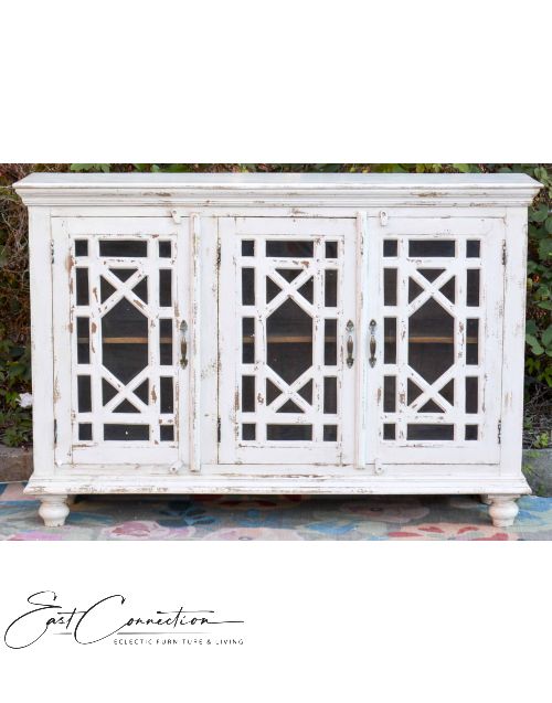 White Glass Door French Provincial Buffet Sideboard