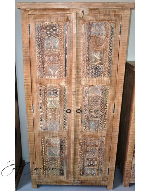 Tall Hand Carved Shabby Chic Wardrobe Cabinet