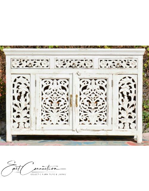 French Provincial White Shabby Chic Hand Carved Sideboard