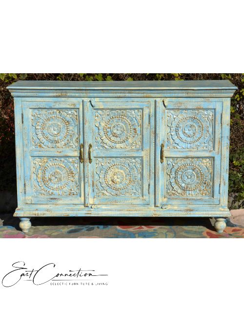 Blue Shabby Chic Carved Reclaimed Timber Sideboard