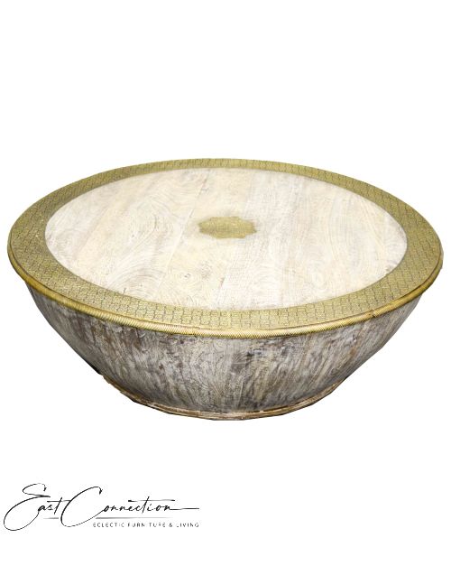 Indian Brass fitted drum round sandblasted coffee table