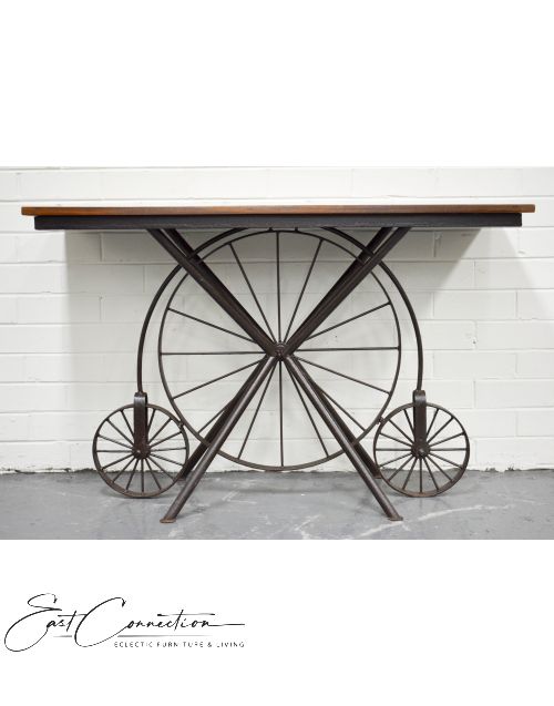 Recycled Timber Metal Wheel Console Hall Table