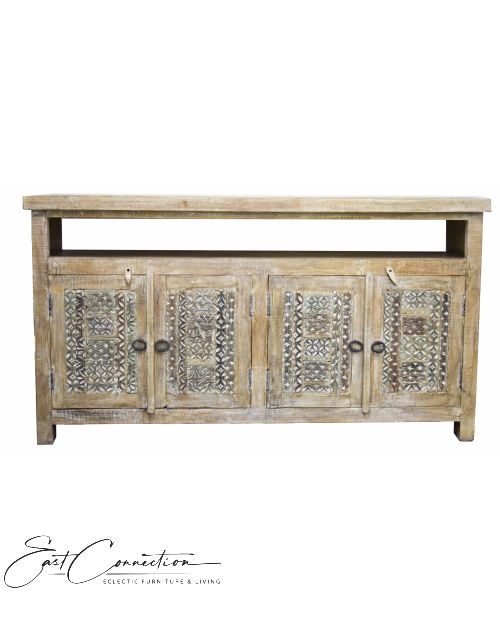 Hand Carved Shabby Chic High Entertainment Unit /Sideboard