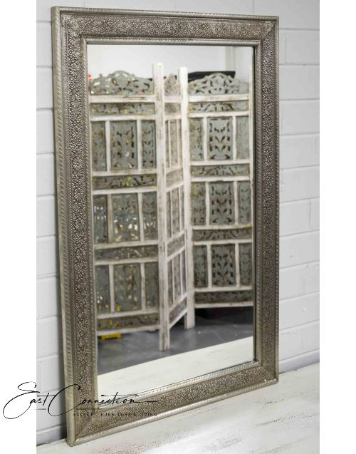 Indian Design Silver Metal Embossed Mirror (Medium)
