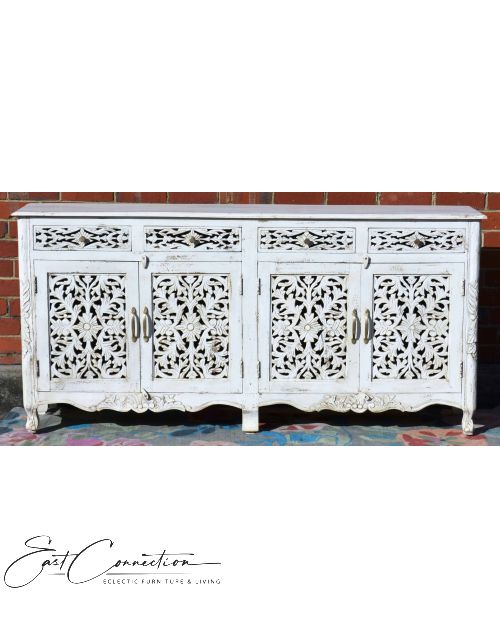 White Hand Carved French Provincial Buffet Sideboard