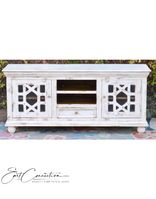 White Glass Door French Provincial Entertainment Unit