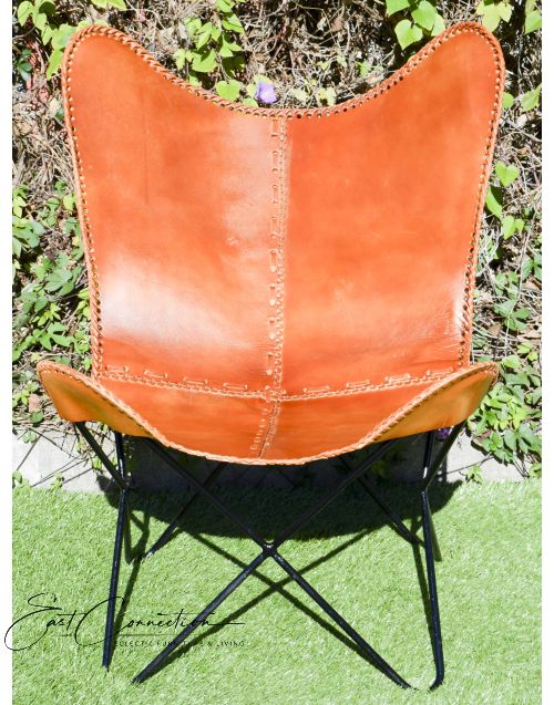 Vintage Industrial Tan Leather Butterfly Chair