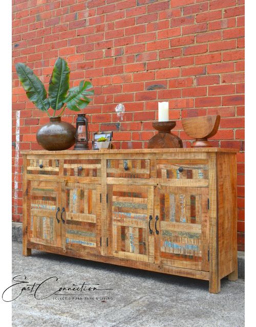 Vintage Reclaimed Timber Parquet Country Buffet Sideboard