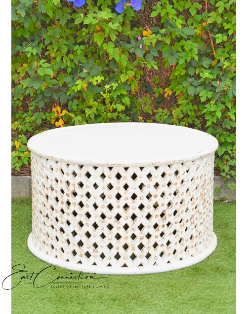 Hand Carved Timber White Bamileke Large Coffee Table