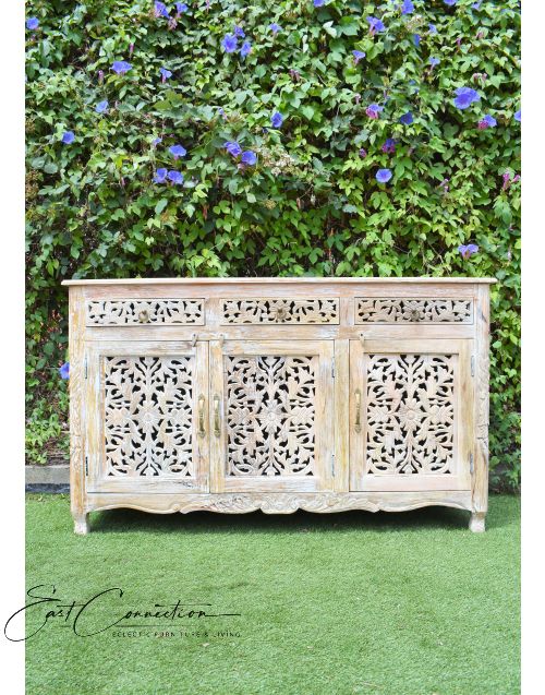 French Provincial Shabby Chic Floral Hand Carved  Buffet Sideboard