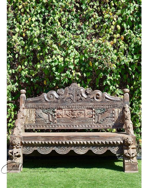 Reclaimed Timber Hand Carved Garden Bench Seat Indian Daybed