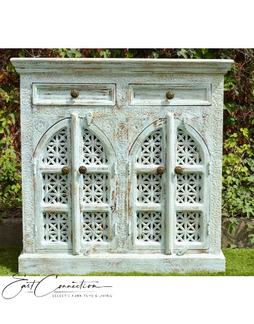 Blue Sandblasted French Provincial Shabby Chic Sideboard Cabinet