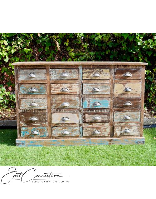 Shabby Chic Vintage Recycled Timber Multi-drawer Sideboard