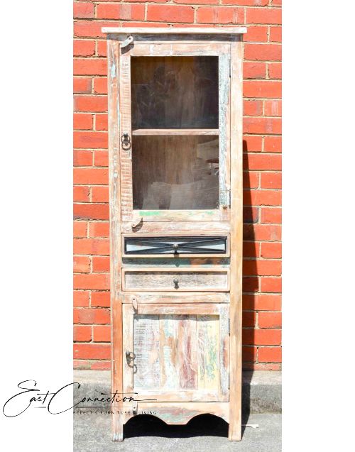 Whitewashed Shabby Chic Timber Country Display Cabinet
