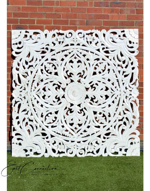 White Hand Carved Antique Timber Large Wall Art Panel