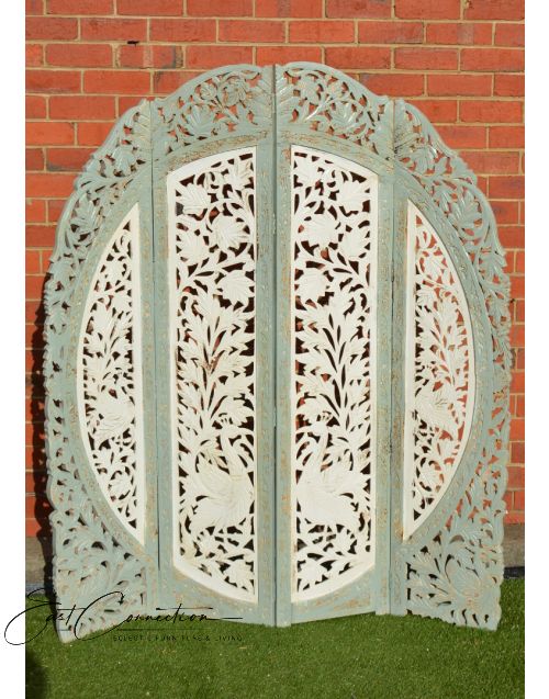 Shabby Chic Round Hand Carved Indian Peacock Timber Screen