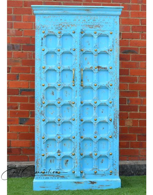 Shabby Chic Bright Blue Antique Door Timber Wardrobe