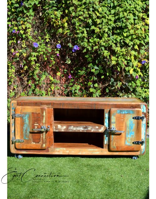Small Recycled Timber Retro Industrial Entertainment TV Unit
