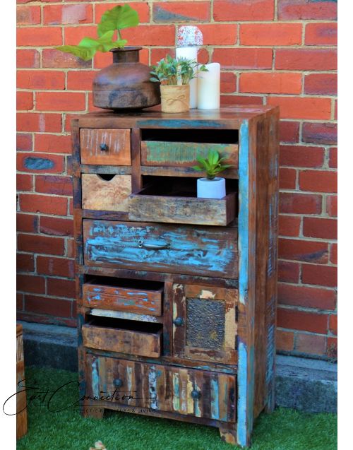 Rustic Recycled Timber Multi-drawer Vintage Cabinet