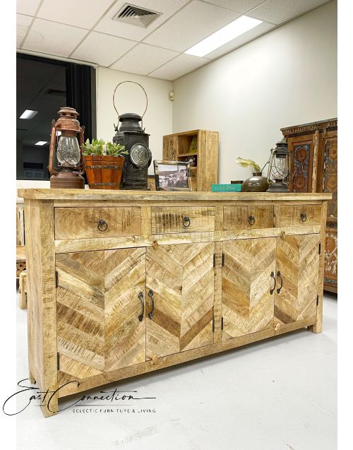 Vintage Reclaimed Timber Chevron Country Buffet Sideboard