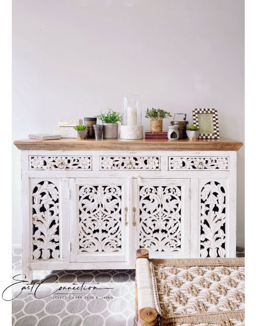 White Shabby Chic Hand Carved French Provincial Sideboard